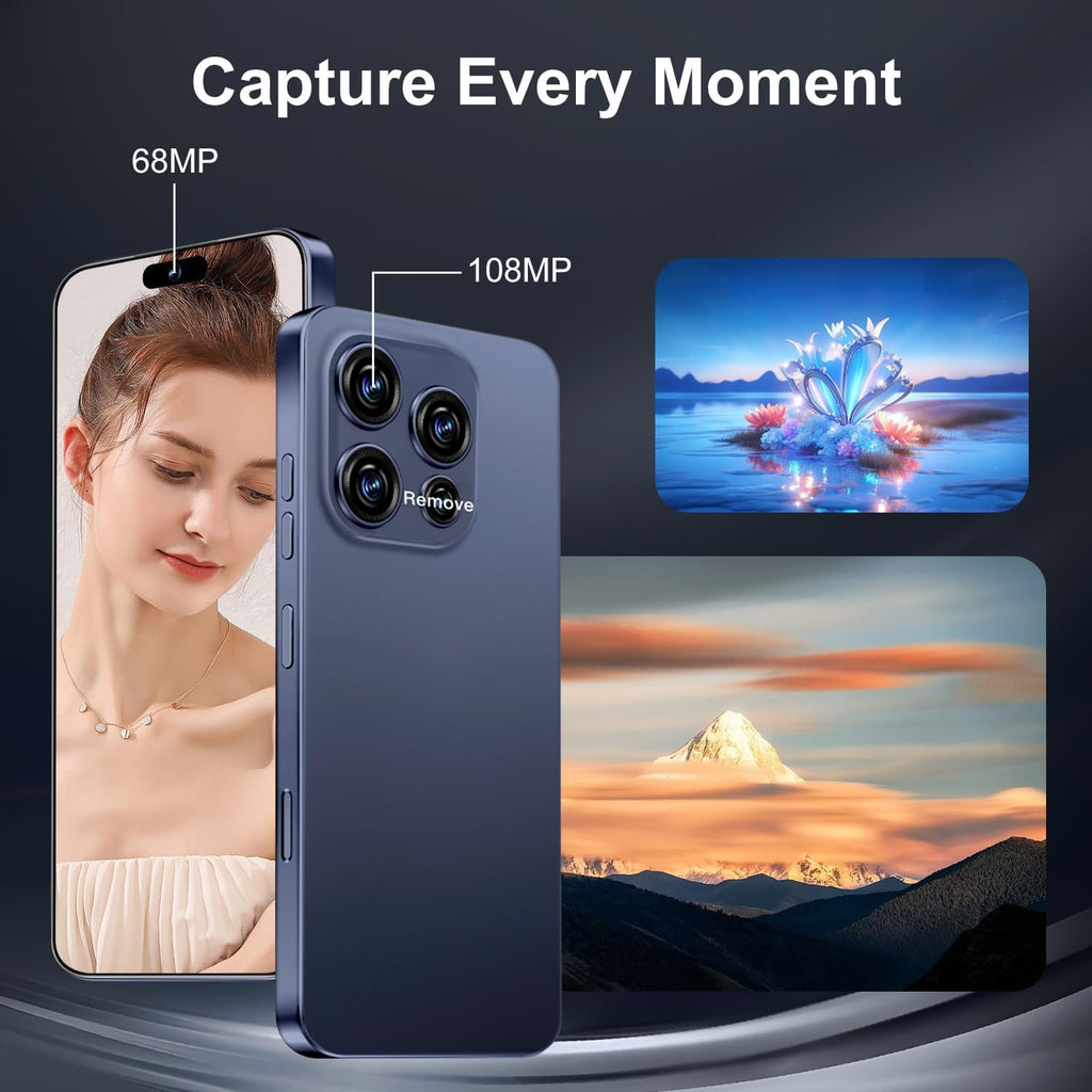 16PM 5G Unlocked Smartphone,12GB+512GB 7000mAh Fully Cell Phone for Android 14, 6.99" HD Screen Unlocked Cell Phone, 68MP+108MP Dual Camera/Dual SIM/Fingerprint (Deep Blue)
