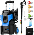 5000PSI Heavy Duty Pressure Washer, 3-Speed Adjustable Power Washer with 2-Stage Pull Rod, 4 Nozzles, Foam Cannon & 500ml Soap Bottle for Car, Home & Outdoor Cleaning,Blue