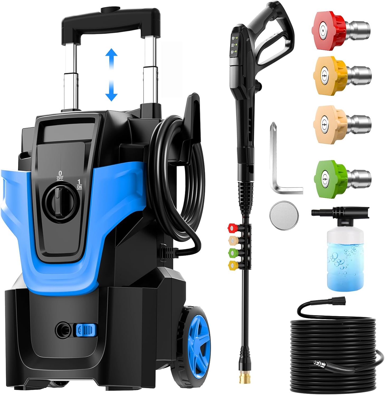 5000PSI Heavy Duty Pressure Washer, 3-Speed Adjustable Power Washer with 2-Stage Pull Rod, 4 Nozzles, Foam Cannon & 500ml Soap Bottle for Car, Home & Outdoor Cleaning,Blue