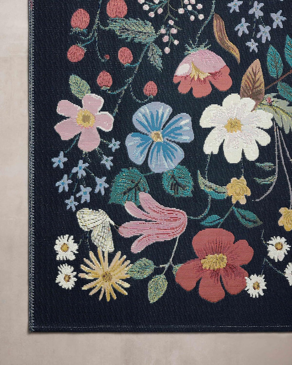 Loloi Rifle Paper Co. Perennial Collection Strawberry Fields PRN-02 Black/Navy 5'-3" x 7'-8" Indoor/Outdoor Area Rug