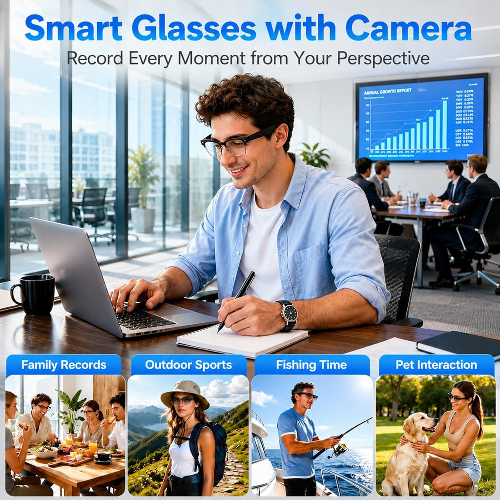 AI Smart Glasses with Camera, 4K EIS Anti-Shake Video & Photo Capture, Real-Time Translation,Open-Ear Bluetooth Audio, Object Recognition, Recording Sunglasses with Photochromic