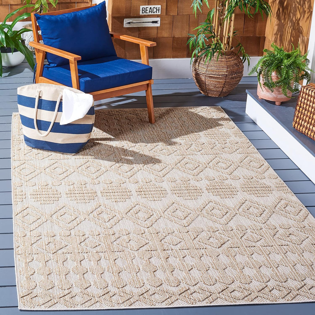 SAFAVIEH Washable Rug Outdoor Global Collection - 9' x 12', Beige & Brown, Non-Shedding & Easy to Clean, Ideal for Patio, Backyard, Mudroom (GLB214B)