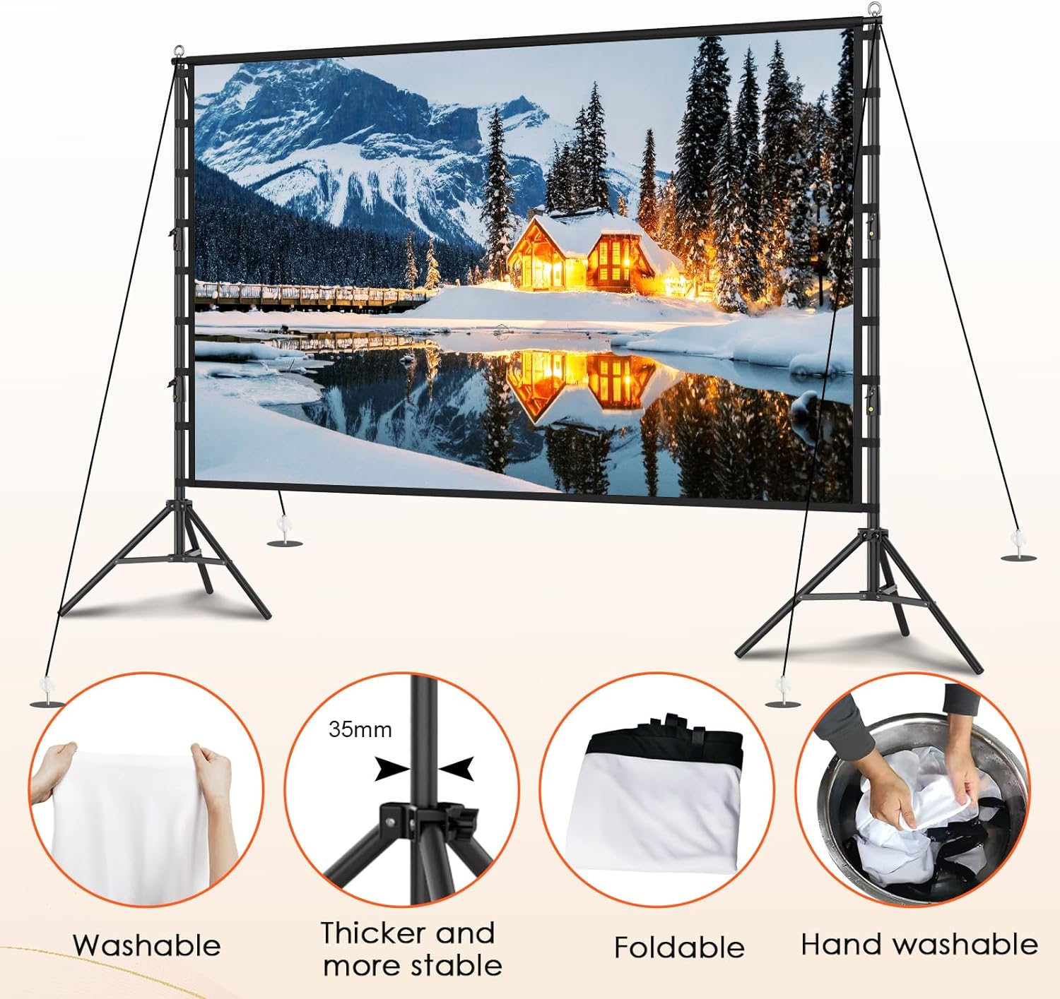 Portable Projector Screen with Stand, 180 inch Outdoor Indoor Movie Screen 16:9 4K Rear Front Projection Screen, Quick Setup Foldable Travel Home Theater Screen with Carry Bag for Backyard Camping