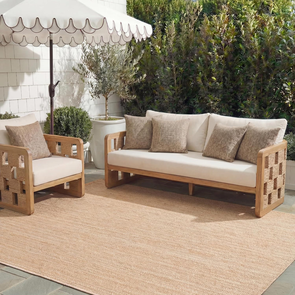 SAFAVIEH Washable Rug Outdoor Courtyard Collection - 9' x 12', Natural & Cream, Non-Shedding & Easy Cleaning, Ideal for Patio, Backyard, Mudroom (CY8022-03012)