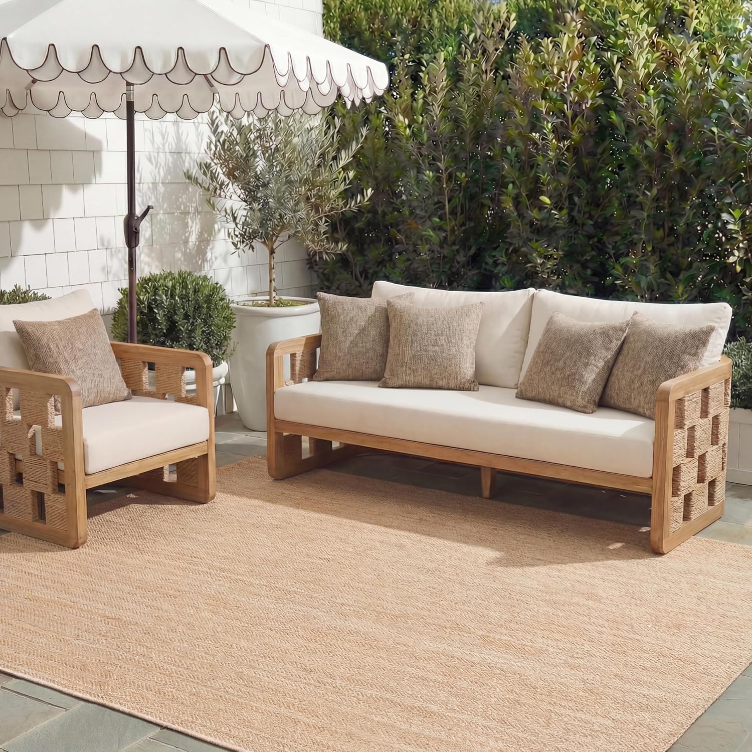 SAFAVIEH Washable Rug Outdoor Courtyard Collection - 9' x 12', Natural & Cream, Non-Shedding & Easy Cleaning, Ideal for Patio, Backyard, Mudroom (CY8022-03012)