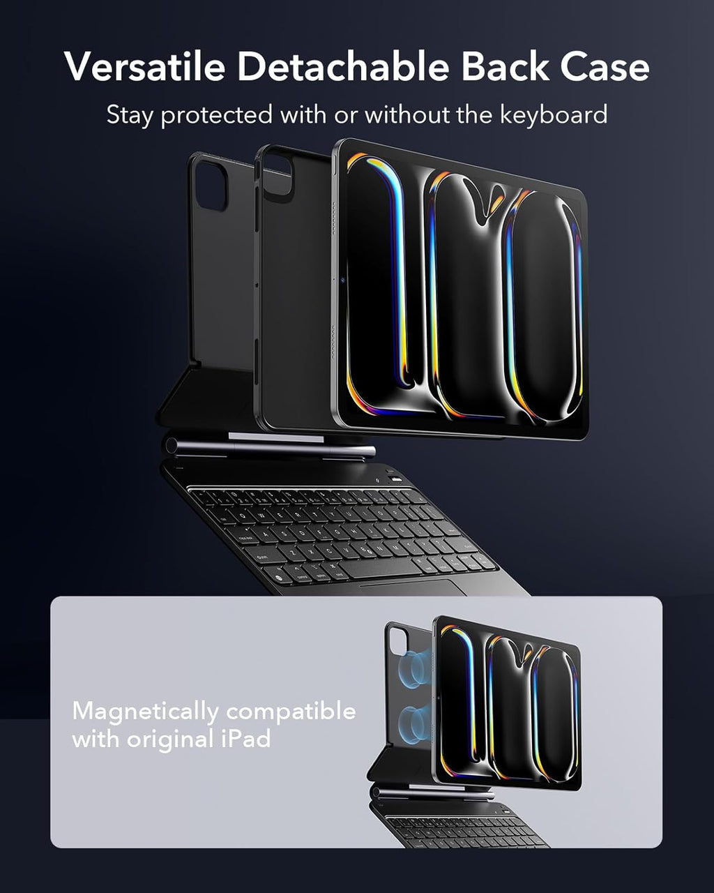ESR iPad Pro 11 Inch Case with Keyboard (M5/M4, 2025/2024), iPad Pro 11(5th) Keyboard Case with Easy-Set Magnetic Stand, Portrait/Landscape Modes, Removable Protective Case, Rebound 360 Series, Black