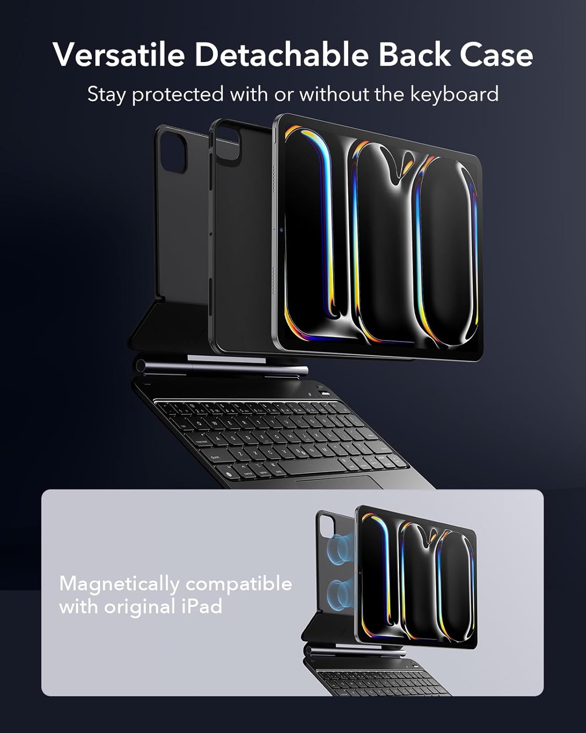 ESR iPad Pro 11 Inch Case with Keyboard (M5/M4, 2025/2024), iPad Pro 11(5th) Keyboard Case with Easy-Set Magnetic Stand, Portrait/Landscape Modes, Removable Protective Case, Rebound 360 Series, Black