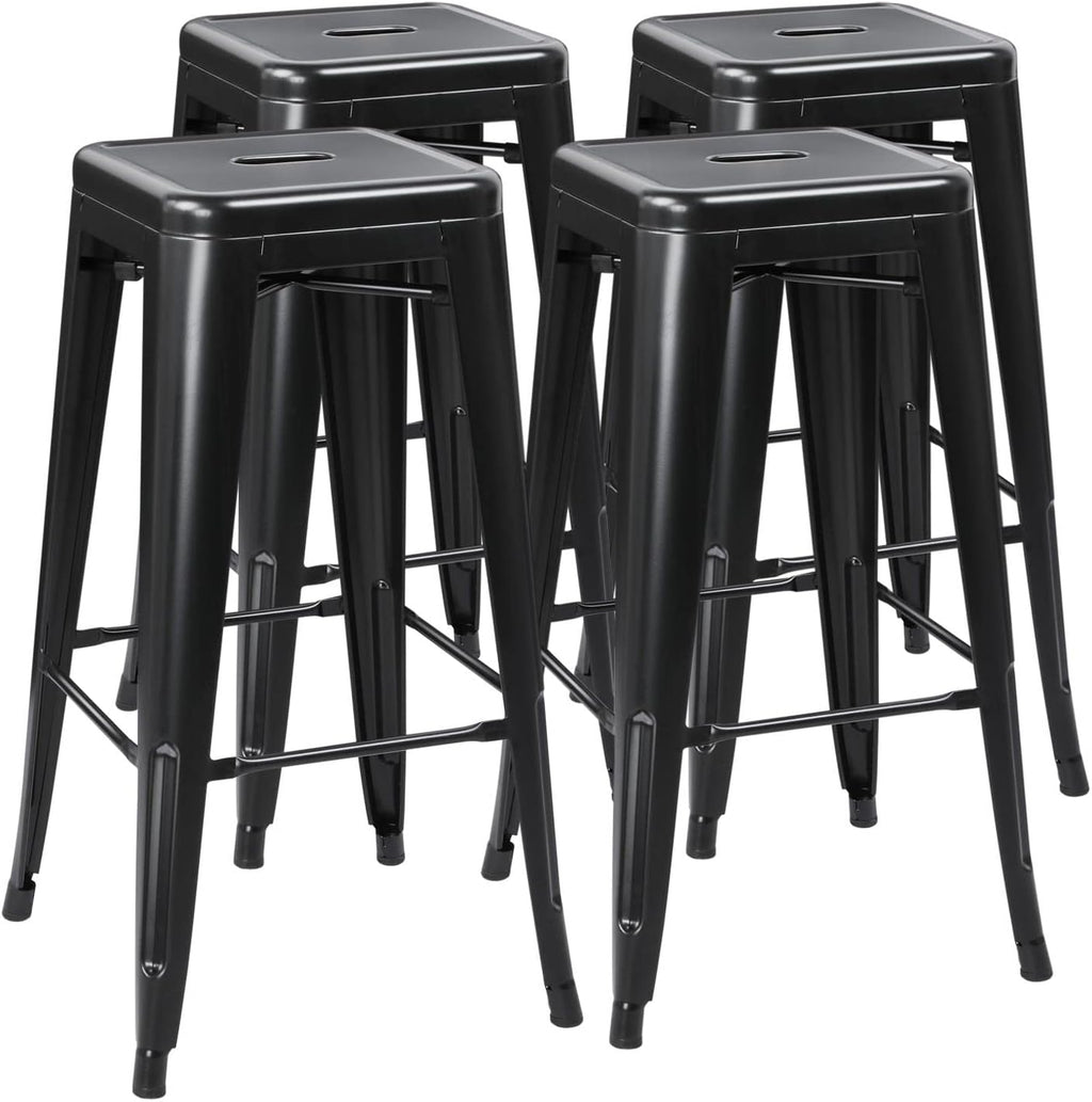 Yaheetech 30 Inch Metal Bar Stools Set of 4, Bar Height Backless Bartools, Industrial Stackable Bar Chairs with Footrest for Kitchen/Dining Room/Bistro/Patio, Black