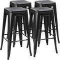 Yaheetech 30 Inch Metal Bar Stools Set of 4, Bar Height Backless Bartools, Industrial Stackable Bar Chairs with Footrest for Kitchen/Dining Room/Bistro/Patio, Black