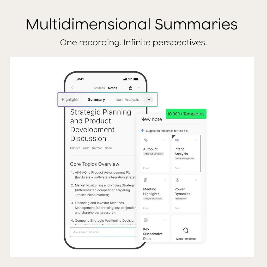 Plaud Note AI Voice Recorder, Note Taker w/Case, App Control, Transcribe & Summarize with AI, Support 112 Languages, for Meetings, Calls, Lectures, Professionals, Teams, Black, Non-Pro Version