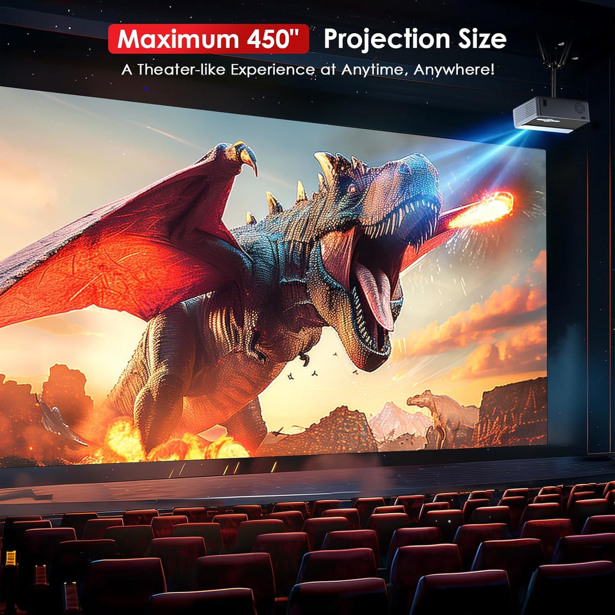 Electric Focus Projector with Wifi and Bluetooth, 22000L Auto Keystone Outdoor Projector 4K Support, JOWLURK Native 1080p Movie Projector for iOS/Android/TV Stick/HDMI/USB/Laptop/PS5