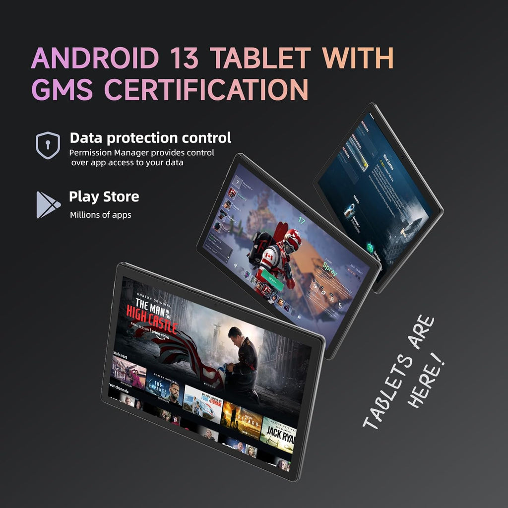 HNVHNV Tablet 10 inch Android 13 Tablets, 6GB RAM 64GB ROM, Quad-Core Processor, 1280x800 LCD Touch Screen, WiFi, GMS, Dual Camera, Bluetooth, 6000mAh Battery