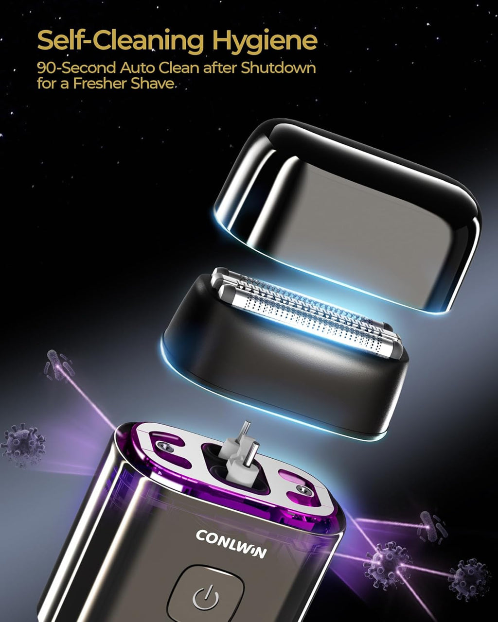 Electric Foil Shavers for Men, Self-Clean Mini Electric Razor with 3D Floating Blade, 2-Way Magnetic Cap Travel Shaver, USB-C Fast Charge, Waterproof Wet/Dry for Face Beard Neck, Model FK-712B