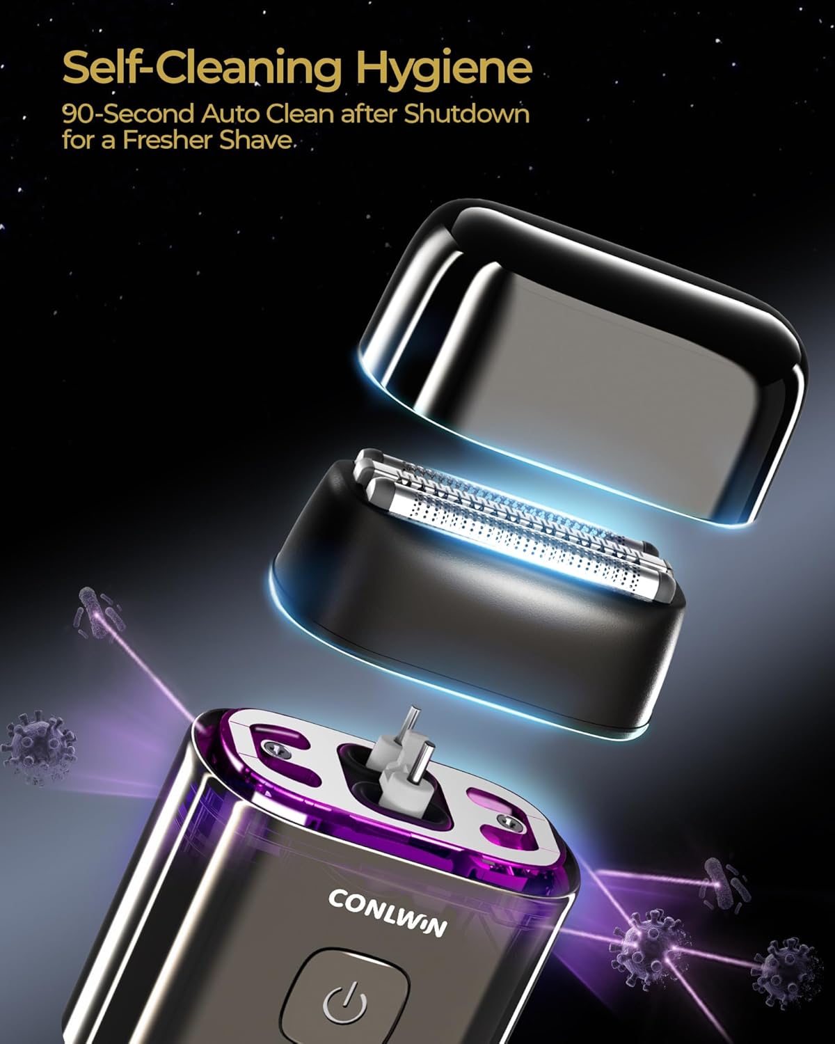 Electric Foil Shavers for Men, Self-Clean Mini Electric Razor with 3D Floating Blade, 2-Way Magnetic Cap Travel Shaver, USB-C Fast Charge, Waterproof Wet/Dry for Face Beard Neck, Model FK-712B