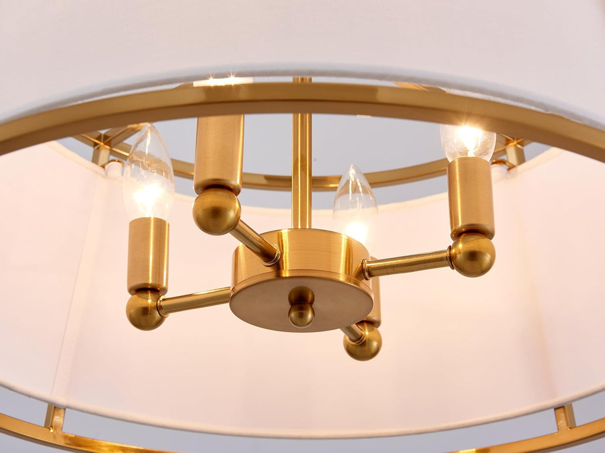 Shrine Lighting Drum Chandeliers, Modern Style, Perfect Pendant Light Fixture for Dining Room, Living Room, D20'' x H9'', Adjustable Chains 59'', E12*4 Sockets, White Lampshade & Brass Finish Frame