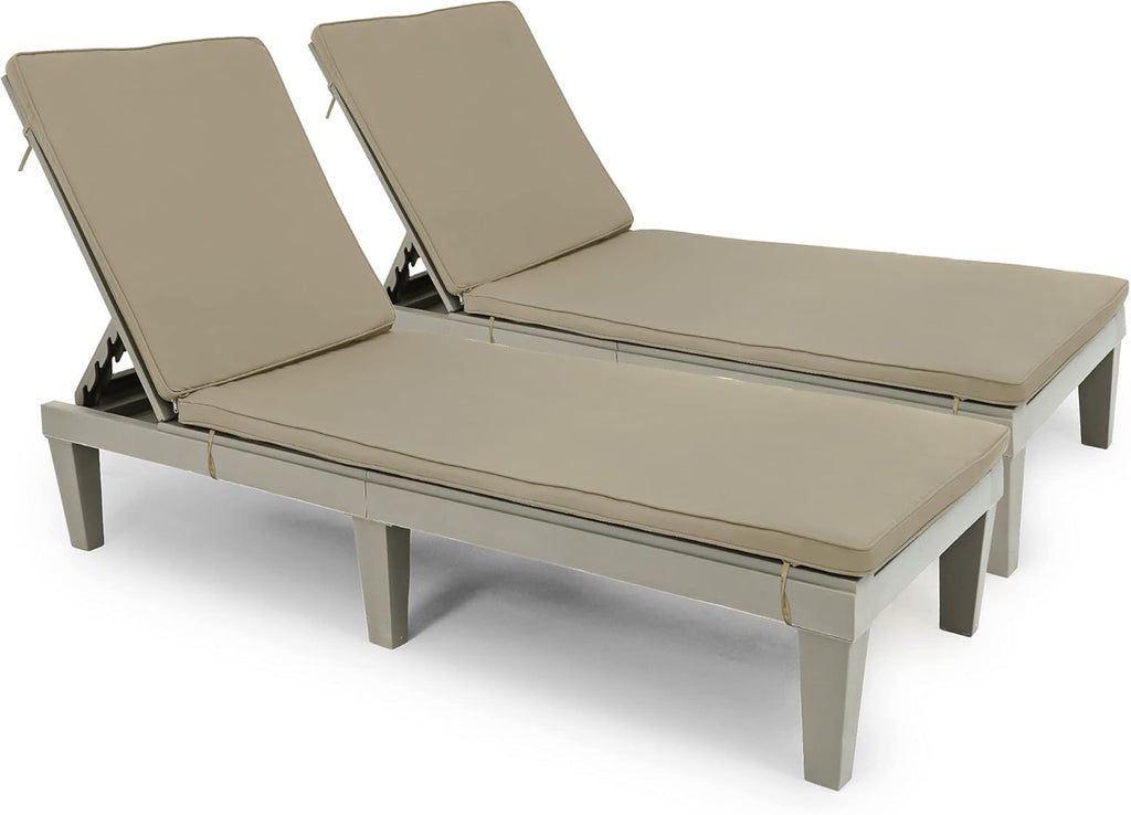 YITAHOME Chaise Lounge Chairs for Outside with Cushion & Adjustable Backrest, Sturdy Loungers for Patio Poolside, Easy Assembly & Waterproof & Lightweight with 265lbs Weight Capacity, Set of 2, Taupe