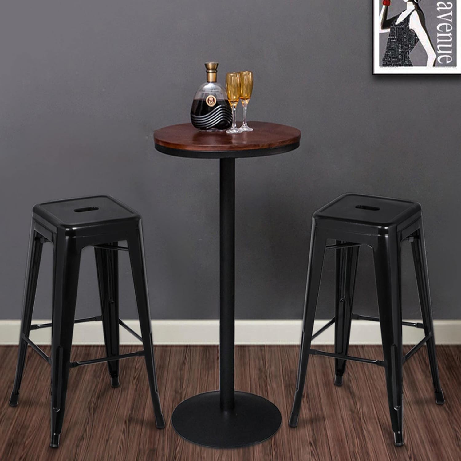 Yaheetech 30 Inch Metal Bar Stools Set of 4, Bar Height Backless Bartools, Industrial Stackable Bar Chairs with Footrest for Kitchen/Dining Room/Bistro/Patio, Black