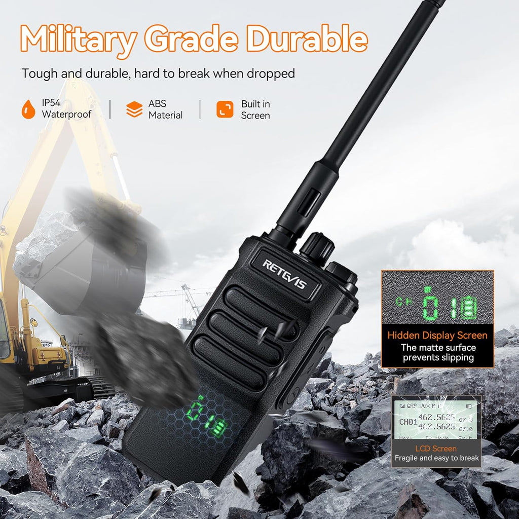 Retevis RT86 2 Way Radio Long Range,Professional Radio Walkie Talkies with Mic,Heavy Duty Two Way Radios,High Power, 2600mAh, Rechargeable Radios for Adults Warehouse Industrial Manufacturing(4 Pack)