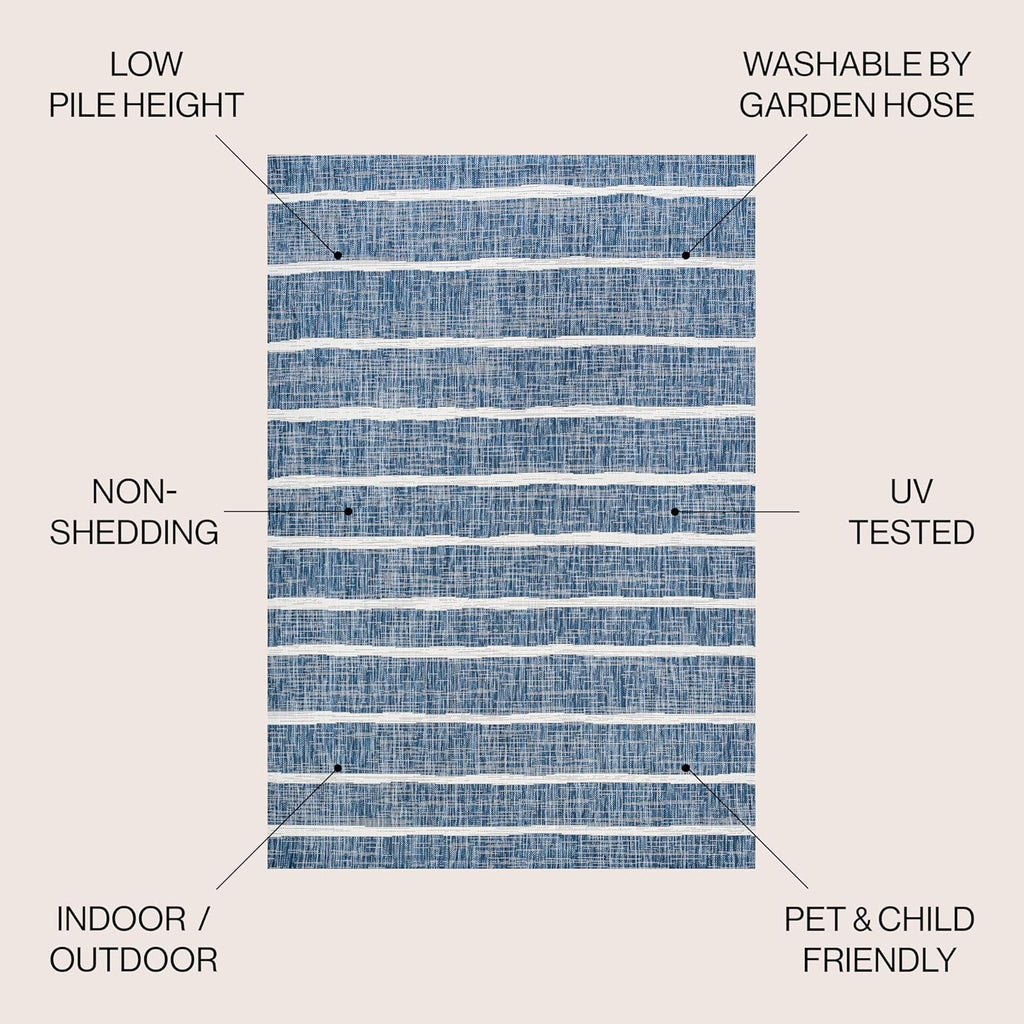 JONATHAN Y Berber Stripe Indoor Outdoor Area Rug 8X10 Blue/Ivory, Colonia for Backyard, Patio, Porch, Easy-Cleaning, High Traffic, Pet-Friendly, Non-Shedding (SMB125C-8)