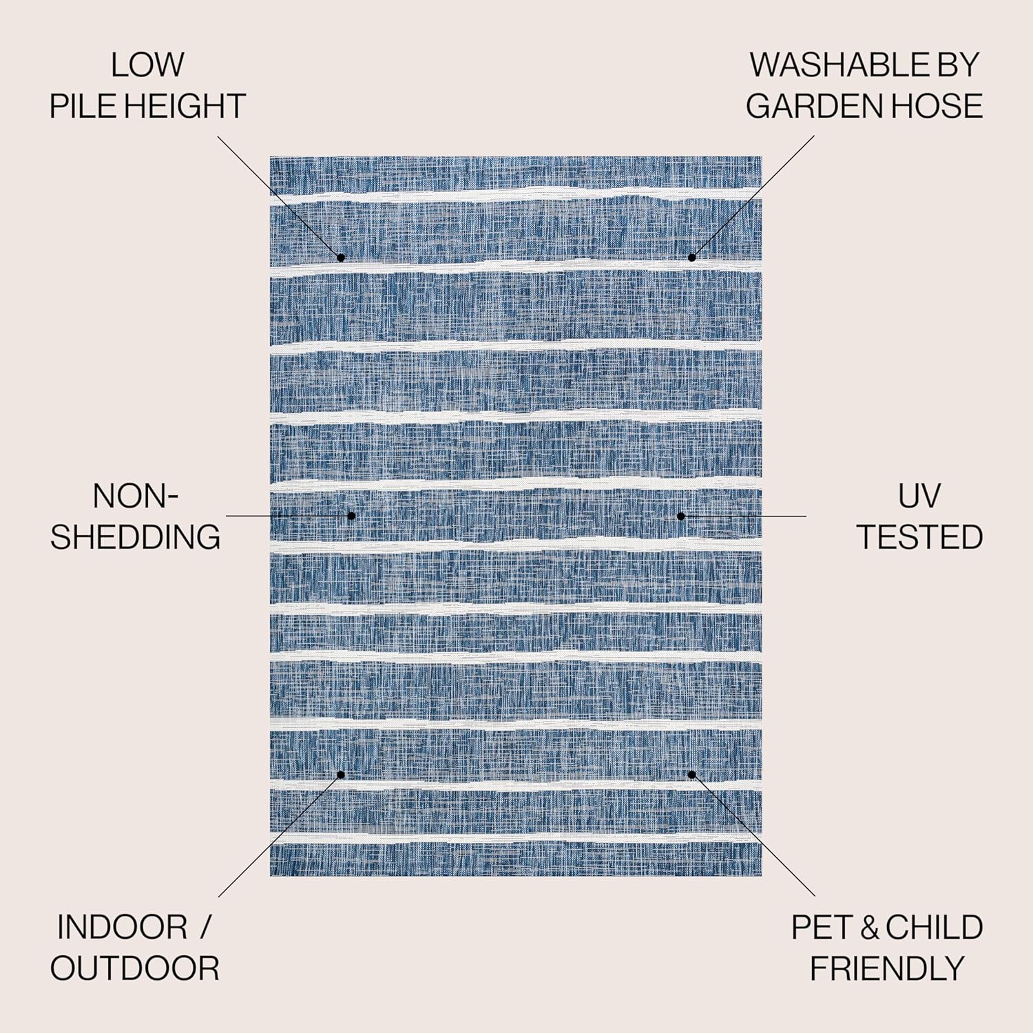 JONATHAN Y Berber Stripe Indoor Outdoor Area Rug 8X10 Blue/Ivory, Colonia for Backyard, Patio, Porch, Easy-Cleaning, High Traffic, Pet-Friendly, Non-Shedding (SMB125C-8)