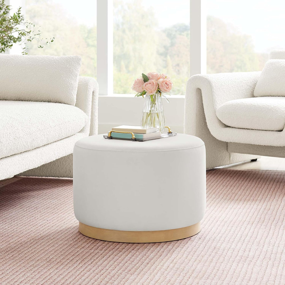 Modway Large 23" Round Performance Velvet Upholstered Upholstered Ottoman