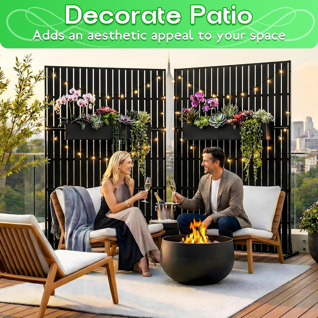 MTART Metal Privacy Screen 72" H x 47.2" Decorative Outdoor Privacy Screen Privacy Panel with Stand for Balcony Deck Patio Lawn Garden, Privacy Fence (Black-Vertical)