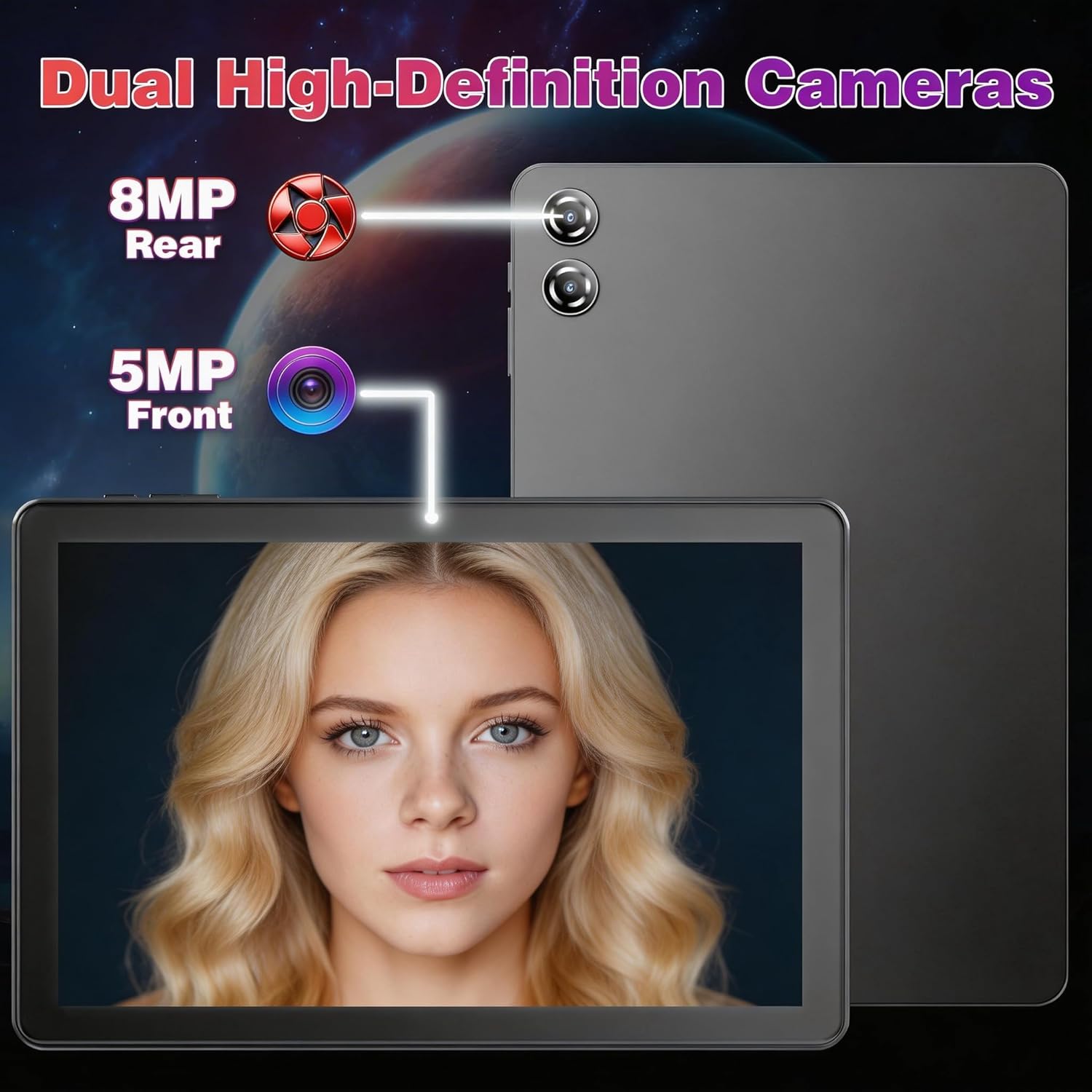 Android Tablet 10 Inch with Octa-Core Processor, 18GB RAM 128GB ROM 1TB Expandable, 1280x800 HD IPS Display, 6000mAh 7H Battery, Widevine L1, GPS, 5G WiFi, BT5.0, 5MP+8MP Dual Camera