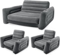 Intex Inflatable Furniture Set with Queen Sized Pull-Out Sofa Bed and 2 Sofa Sleepers, Gray - Air Mattress, Portable Couch, Lounge Chairs, Guest Beds