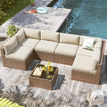 LazySunsets 7 Piece Outdoor Patio Furniture Set with Coffee Table, Outdoor Patio Furniture Sets with Thicken Cushion, Wicker Rattan Outdoor Conversation Set for Backyard & Garden, Beige