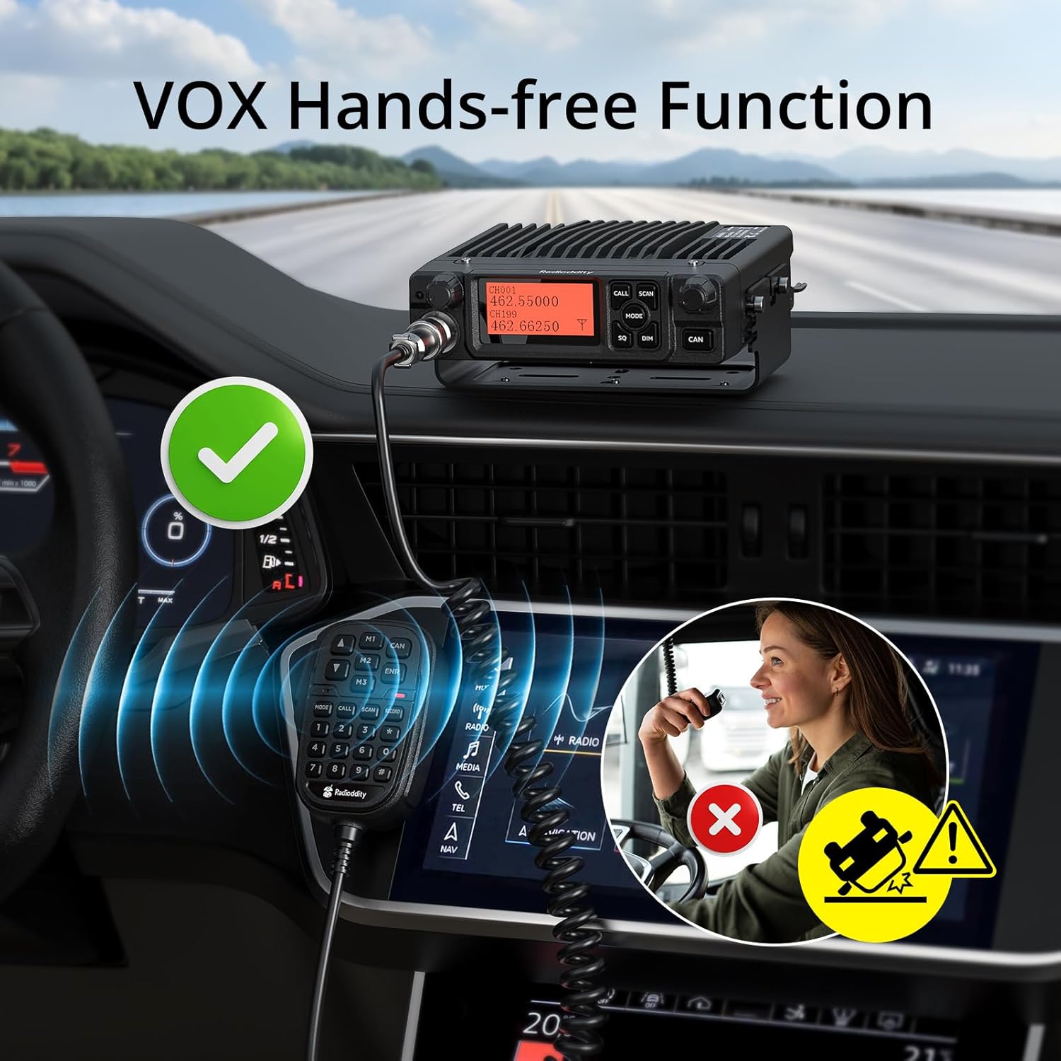 Radioddity DB40-G GMRS Mobile Radio, 40W Long Range Repeater-Capable Two Way Radio with Dual Display, VOX, 169 Channels, UHF RX, for Off-Road, Vehicle Communication