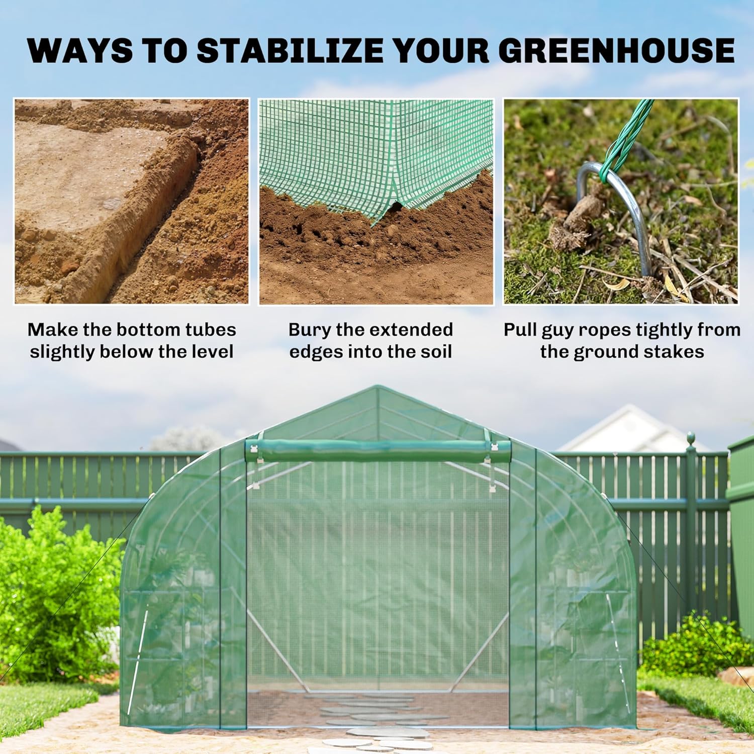 Outsunny 10' x 11' x 6' Walk-in Tunnel Greenhouse with Shelves, Plant Hot House with PE Cover, Mesh Door and Windows, Outdoor Green House for Patio Lawn Garden, Green