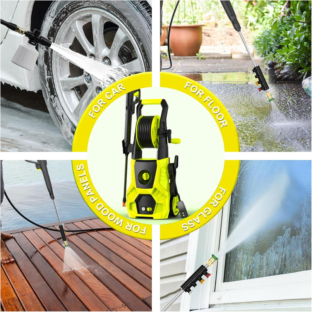 5000PSI PowerWasher with 4 Quick Connect Nozzles, Foam Cannon for Car, Lane, Patio Cleaning, Hydro Jet Pressure Hose Water Wand for Gutter Patio Car Garden Window, Yellow
