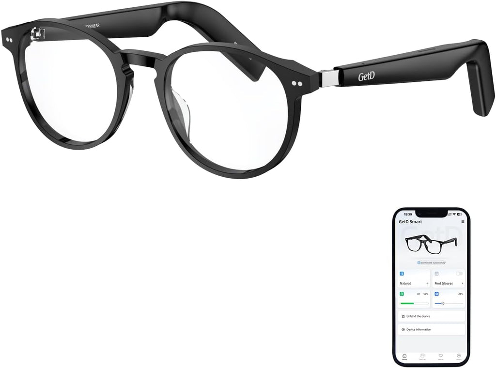 GetD AI Glasses for Men & Women, Smart Glasses Powered by ChatGPT, AI Real-time Translation with 145 Languages, 11H Music Play, Bluetooth Glasses with Anti-Blue Light Lens for Daily Use, Travel