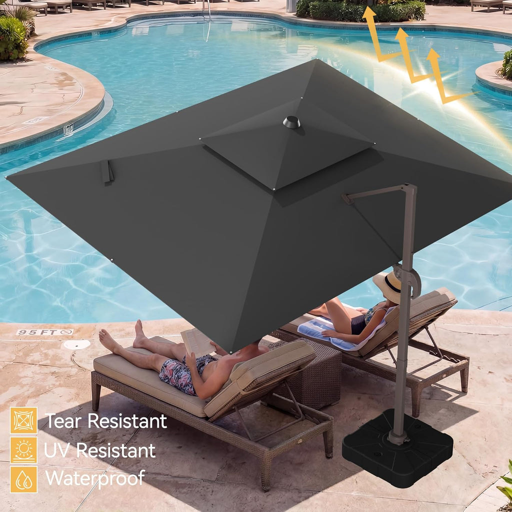 9x12 FT Patio Umbrella, Large Cantilever Rectangular Double Top Heavy Duty Offset Umbrellas with 360° Rotation, Outdoor shade for Garden Deck Pool, Gray