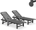 SERWALL Outdoor Chaise Lounge Set of 2, All-Weather HDPE Pool Lounge Chairs with 5-Position Adjustable Reclining Backrest, Rolling Wheels & Cup Holder for Poolside, Grey