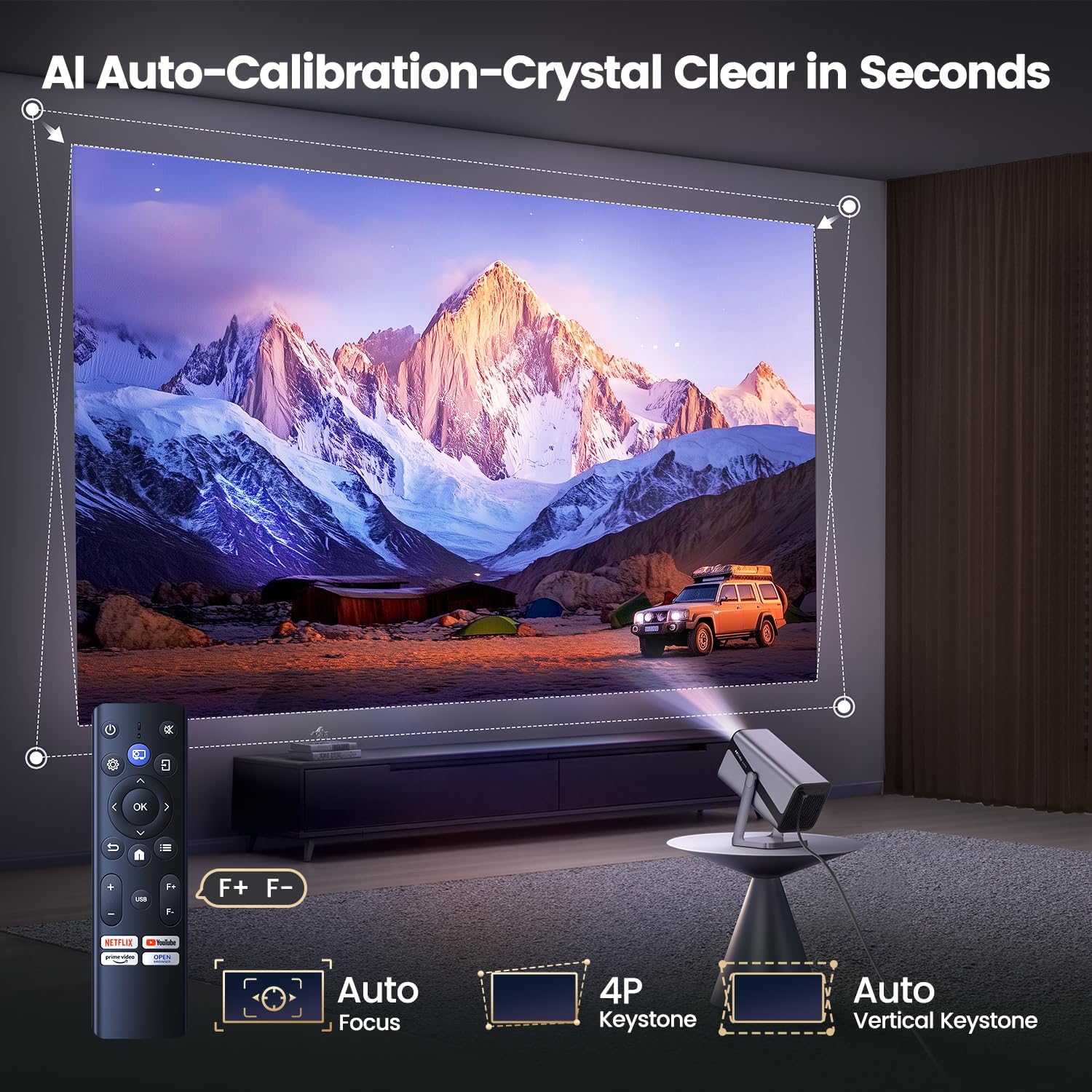 Built-in Apps & 4K Support & Auto Focus- Smart Projector with WiFi 6 and 2-Way Bluetooth, Dolby Audio/ Auto Keystone/Zoom,360°Adjustable Stand, iWIMIUS Mini Portable Outdoor Proyector w/ HDMI ARC