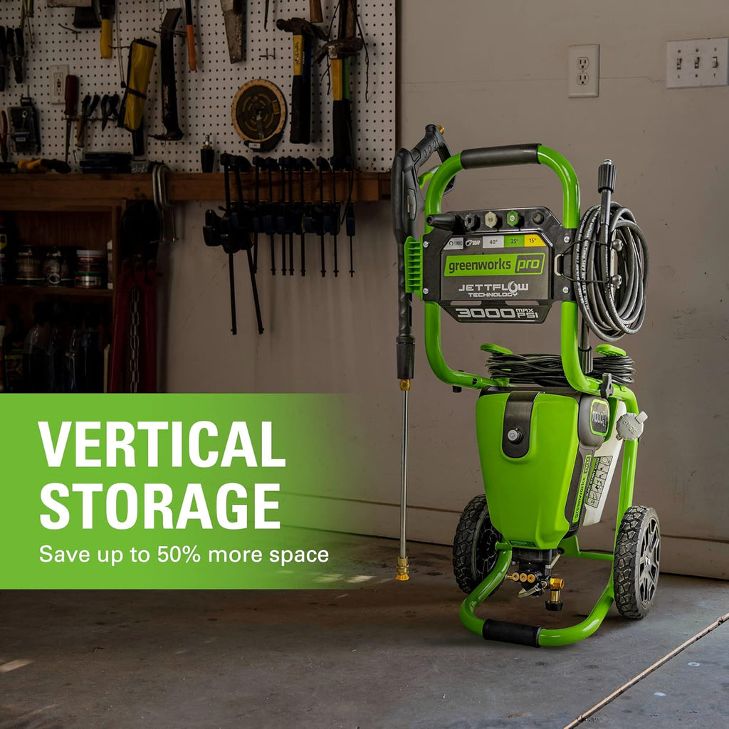Greenworks 3000 PSI (2.0 GPM Max) Brushless Electric Pressure Washer, Steel Wand, On-Board Soap Tank (15°, 25°, 40°, Soap, and Turbo Nozzle)
