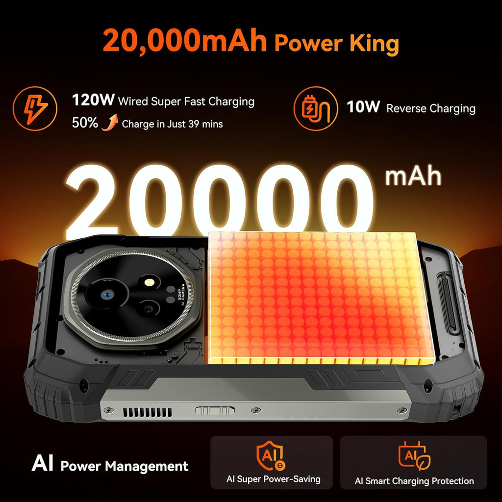 Blackview XPLORE 2 Gemini AI 5G Rugged Phone with Projector, Dimensity 8300 Android 15 6.73" 3.2K AMOLED 20000mAh/120W 36GB+256GB T-Mobile, 50MP+20MP Night Vision, 467LM Dual Camp Lights WiFi6E IP69K