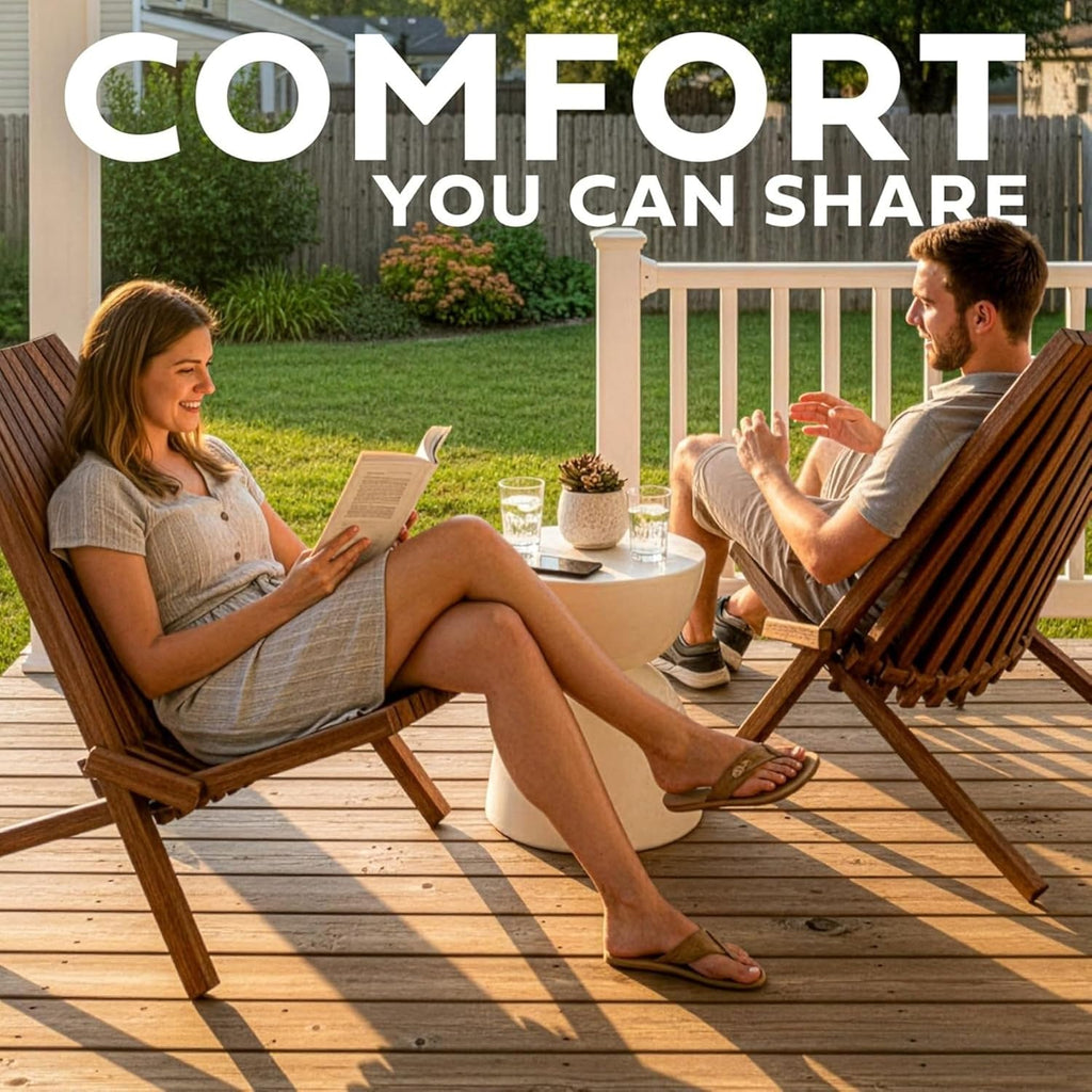 Melino 2-Pack Wooden Folding Tamarack Chair, Low Profile Outdoor Lounge Seat, Chestnut - Foldable Acacia Seating for Patio and Lawn, Portable Beach or Camping Wood Furniture