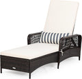 COSTWAY PE Rattan Chaise Lounge Chair, 6 Gear Adjustable Recliner with Armrest & Pillow, Wicker Outdoor Furniture for Deck, Patio (1, Brown)