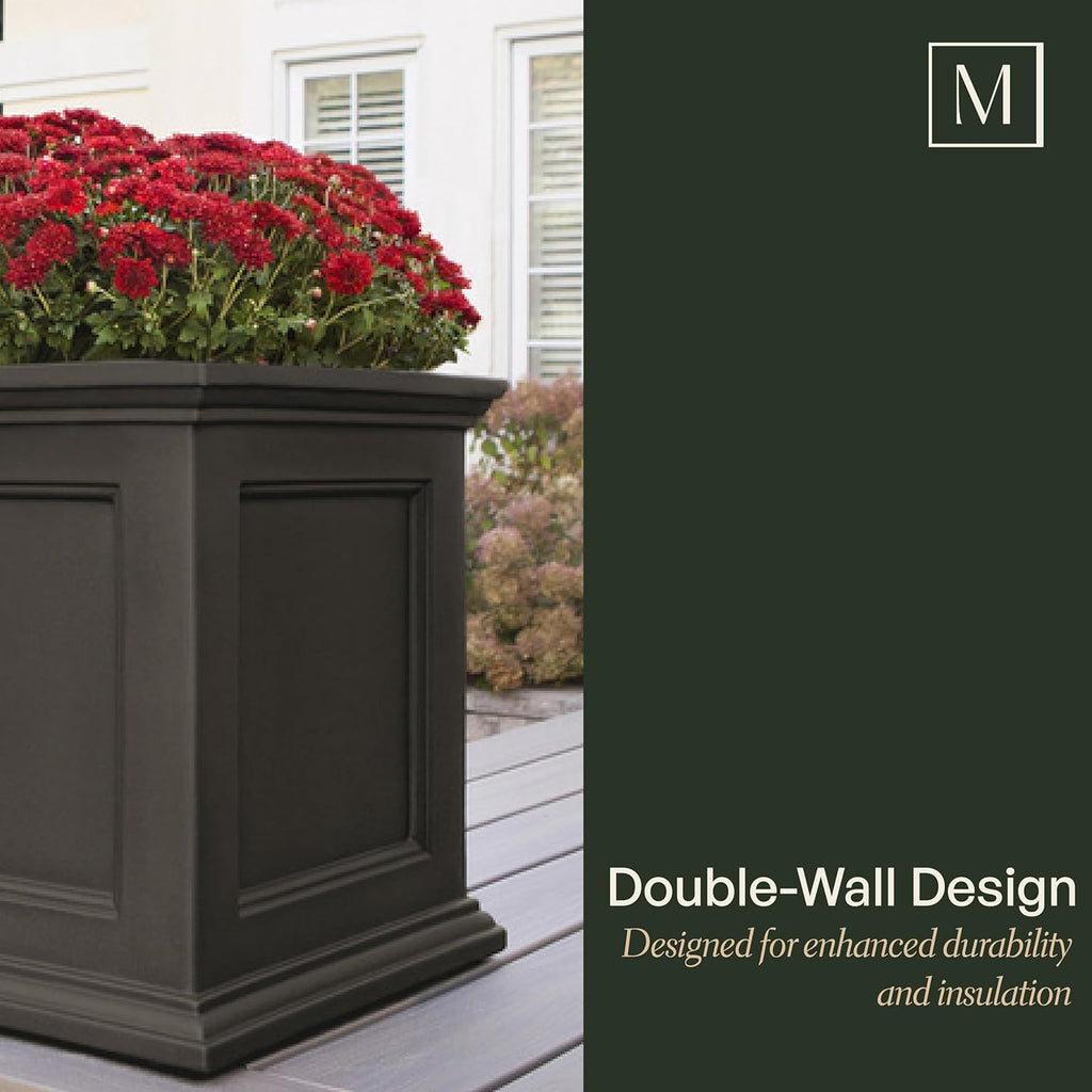 Mayne Fairfield 20-Inch Square Planter – Self-Watering, Weather-Resistant Planter for Flowers – Durable Outdoor Design for Patio, Porch, or Entryway, Espresso