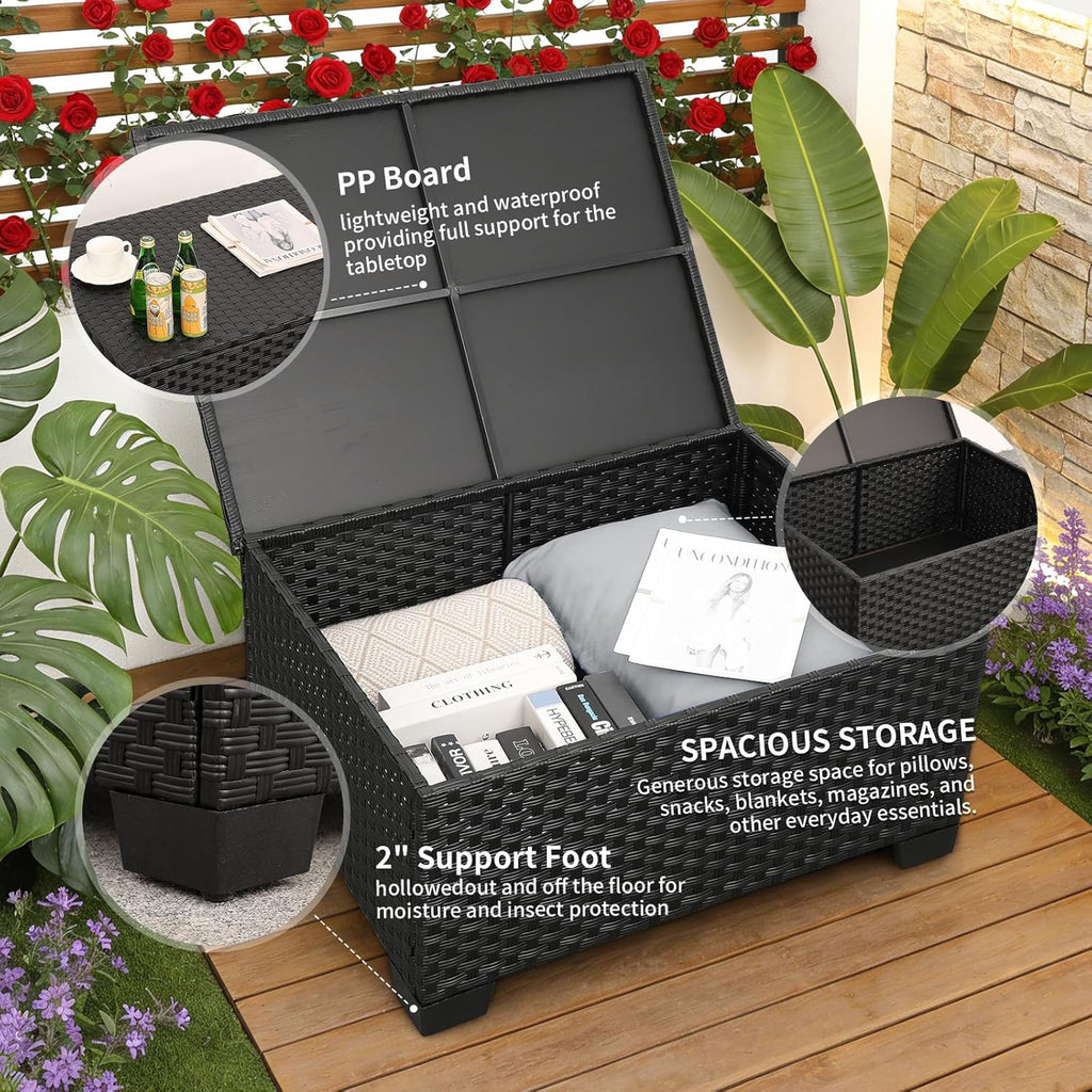 Rattaner Patio Wicker Furniture Set 6 Pieces Outdoor HDPE Wicker Conversation Couch Sectional Chair Sofa Set with Grey Cushions