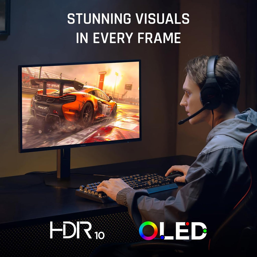 ViewSonic VX2738-2K-OLED 27 Inch 1440p Gaming Monitor, OLED Display with 240Hz and 0.03ms for Smooth Gameplay, FreeSync Premium, Eye Care Technology, Advanced Ergonomics, HDMI, and DisplayPort