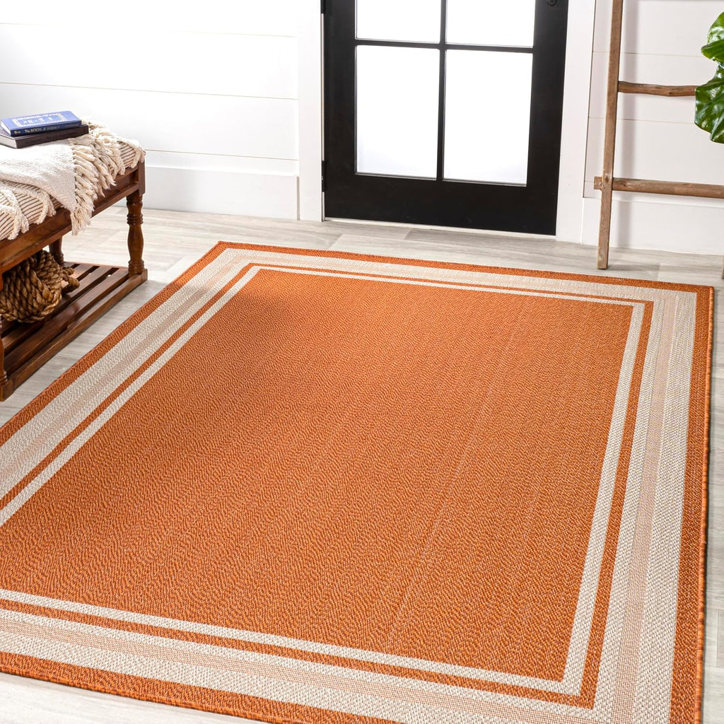 JONATHAN Y Border Stripe Indoor Outdoor Area Rug 8X10 Orange/Cream, James Modern for Backyard, Patio, Porch, Easy-Cleaning, High Traffic, Pet-Friendly, Non-Shedding (SMB201D-8)