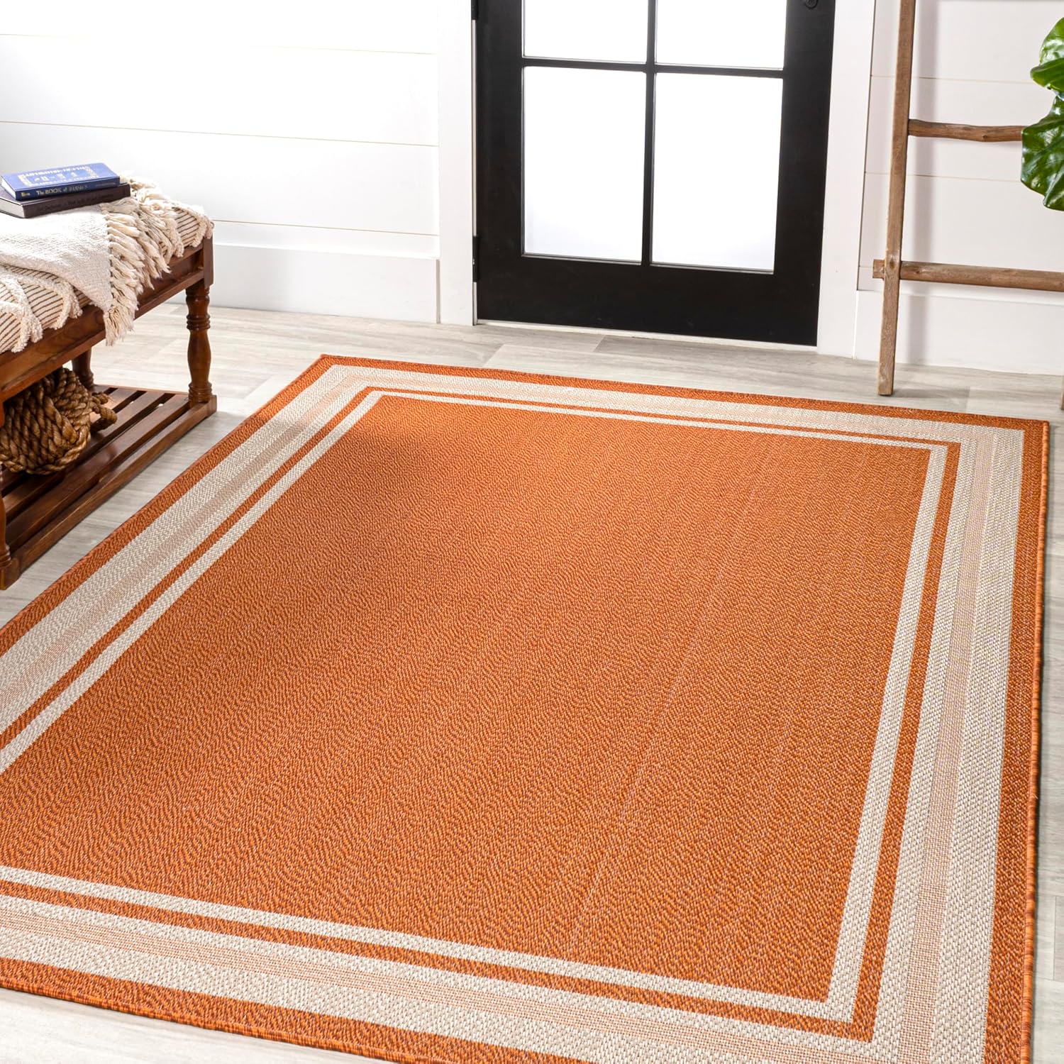 JONATHAN Y Border Stripe Indoor Outdoor Area Rug 8X10 Orange/Cream, James Modern for Backyard, Patio, Porch, Easy-Cleaning, High Traffic, Pet-Friendly, Non-Shedding (SMB201D-8)
