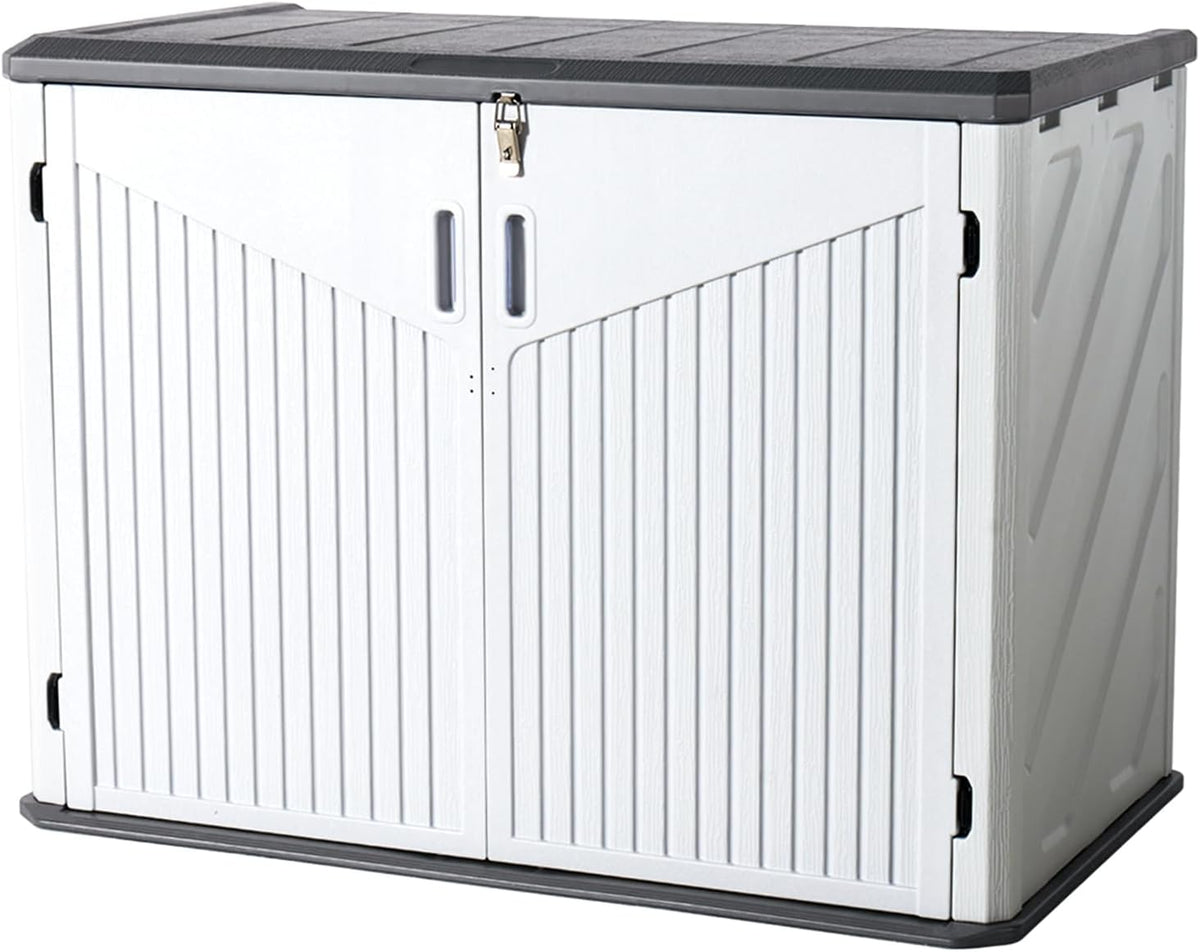 Aoxun Outdoor Storage Cabinet 35 Cu.Ft Resin Waterproof Horizontal Storage Shed for Garbage Bin, Generator, and Lawn Mower (White)