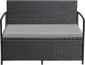 Greesum Patio Loveseat PE Rattan Wicker Outdoor Furniture with Soft Cushions & Built-in Storage Space for Lawn Garden Backyard, Black