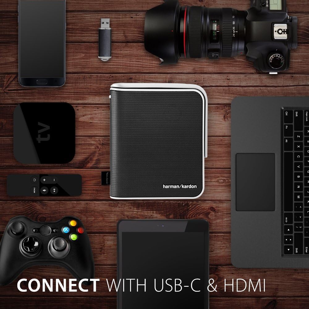 ViewSonic M1 Portable Projector with Dual Harman Kardon Speakers, HDMI, USB C and Built-in Battery (Renewed)
