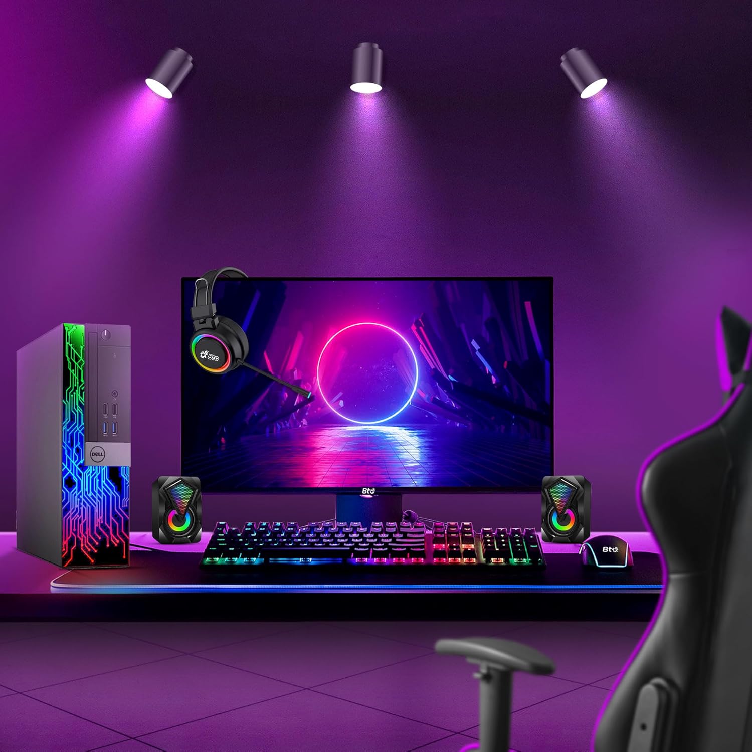 Dell Gaming Desktop Computer PC - Intel Core i5-6th Gen - 16GB RAM - 512GB SSD - 24” Monitor - GeForce GTX 1050 Ti - RGB Keyboard & Mouse - WiFi - Windows 11 Pro (Renewed)