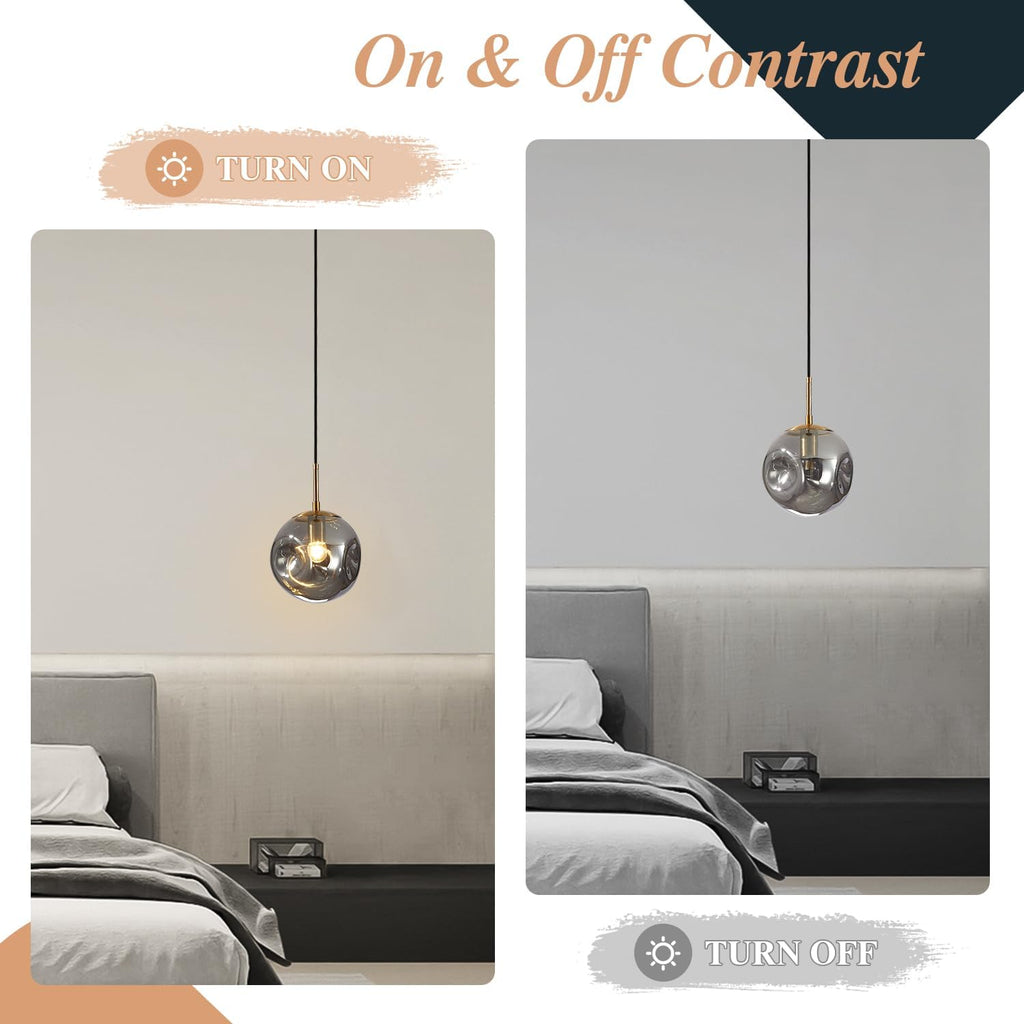 BOKT Globe Pendant Light Set of 3 Light Brushed Brass Round Ceiling Pendant Light with Smokey Gray Irregular Hanging Light 3 Pack Retro Chandelier Light Fixtures for Kitchen Island Dining Room